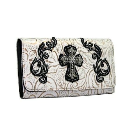 Ritz Ritz WC99-WT-BK Western Rhinestone Bling Cross Trifold Wallet - White & Black Trim WC99-WT/BK